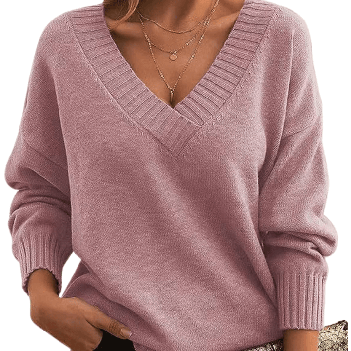 Elegant women's V-neck cashmere sweater, versatile luxury knit pullover for cozy elegance.