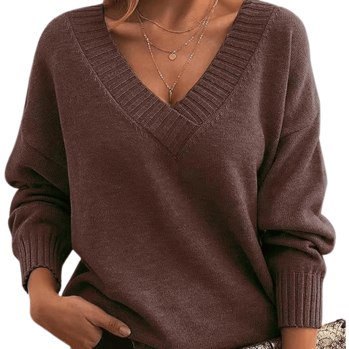 Elegant V-neck design on a women's luxurious cashmere sweater, soft and warm for fashion.