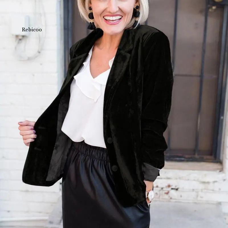 Black velvet women's jacket. Luxurious long sleeve blazer. Chic outerwear for formal events.
