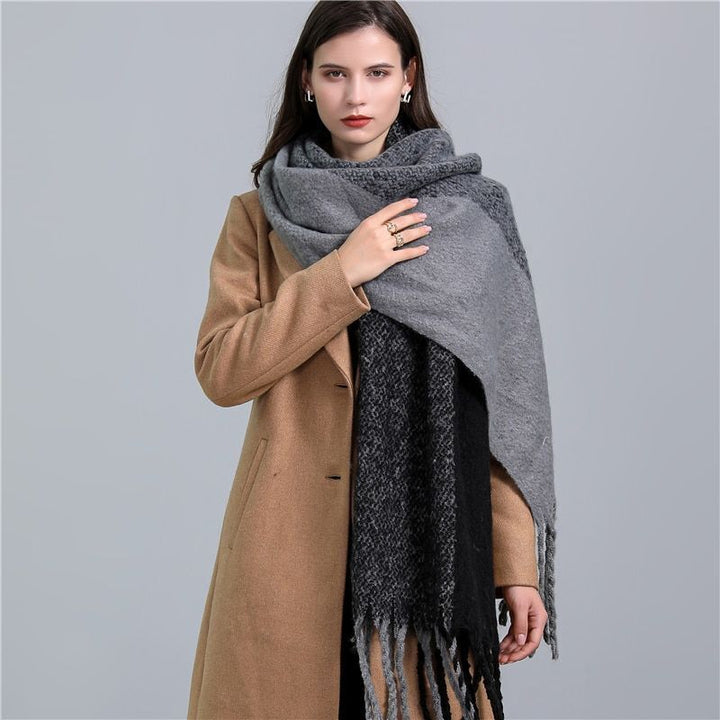 Women's warm luxury checked cashmere scarf, an elegant and soft cold weather essential.