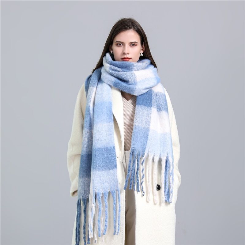 Soft Carmie checked cashmere scarf for women, a cozy and warm luxury winter accessory.