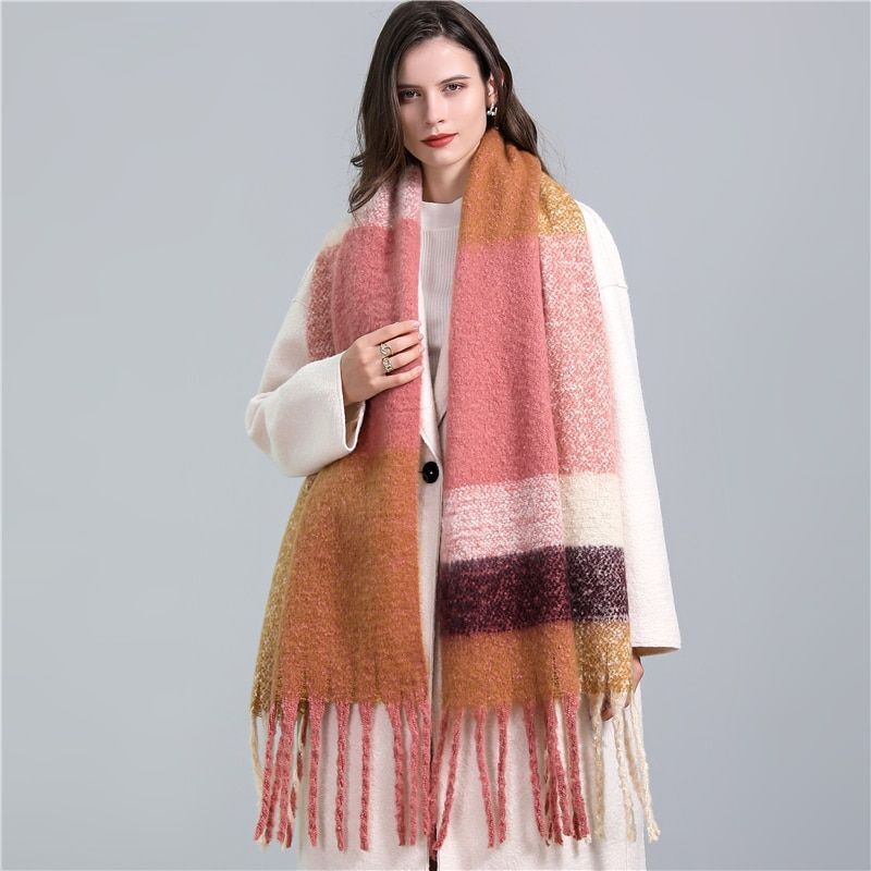 Women's Carmie checked cashmere scarf, a soft, warm, and stylish winter fashion essential.