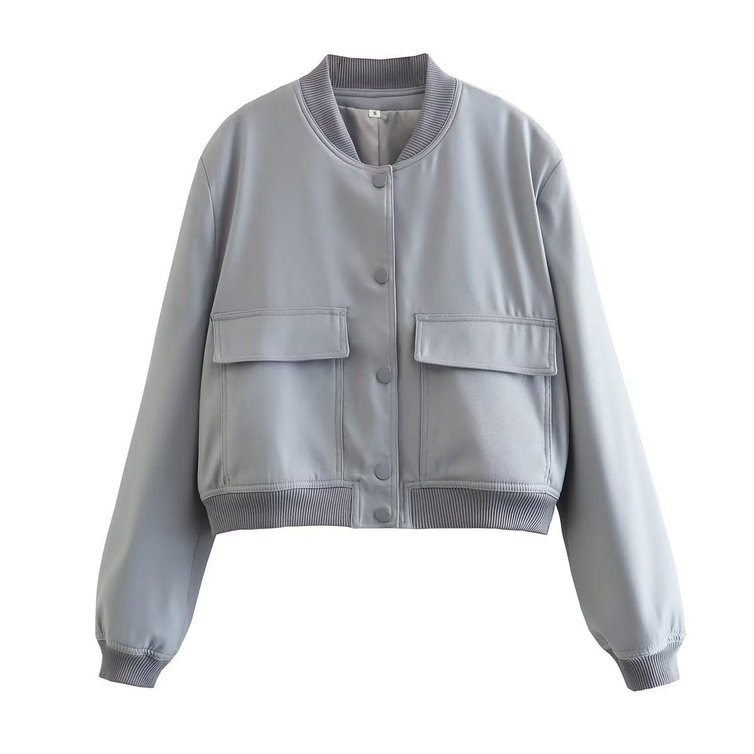 Comfortable women's cropped bomber jacket. Versatile outerwear for everyday casual wear & style.
