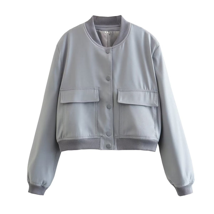 Comfortable women's cropped bomber jacket. Versatile outerwear for everyday casual wear & style.