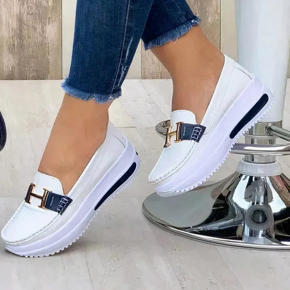 Comfortable women's platform slip-on loafers, featuring a modern style perfect for work or casual outfits.