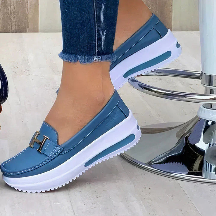Stylish ladies' chunky platform loafers, a versatile slip-on shoe for modern casual or dressy fashion.