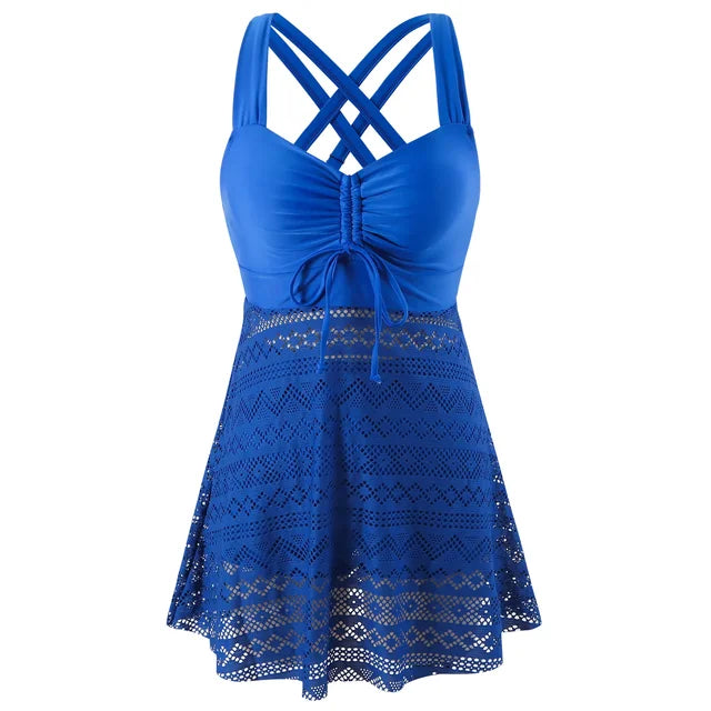 Modest tankini swimsuit for women, offering flattering coverage & stylish swimwear for summer vacation.