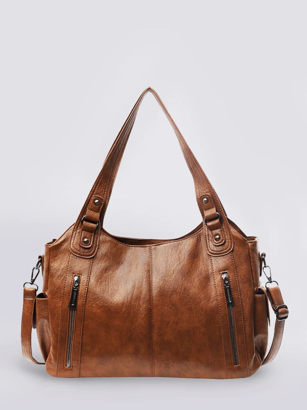 Versatile women's genuine leather multi-pocket shoulder bag, offering smart storage and style.