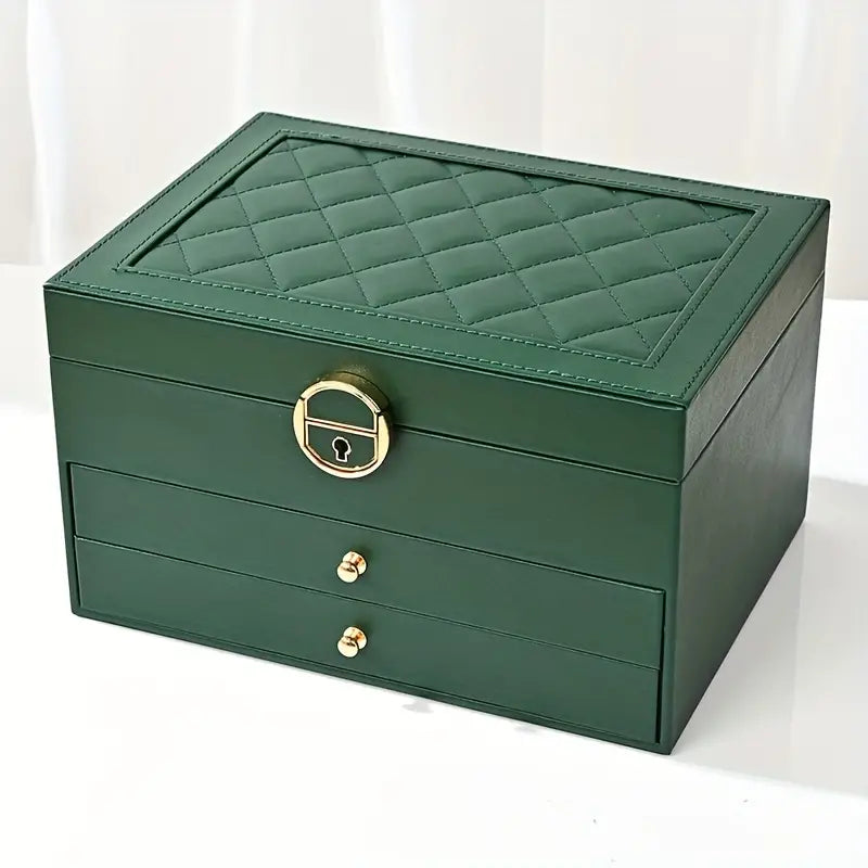 Women's Multilayer Jewelry Box, elegant leather organizer for rings, necklaces, earrings & accessories.