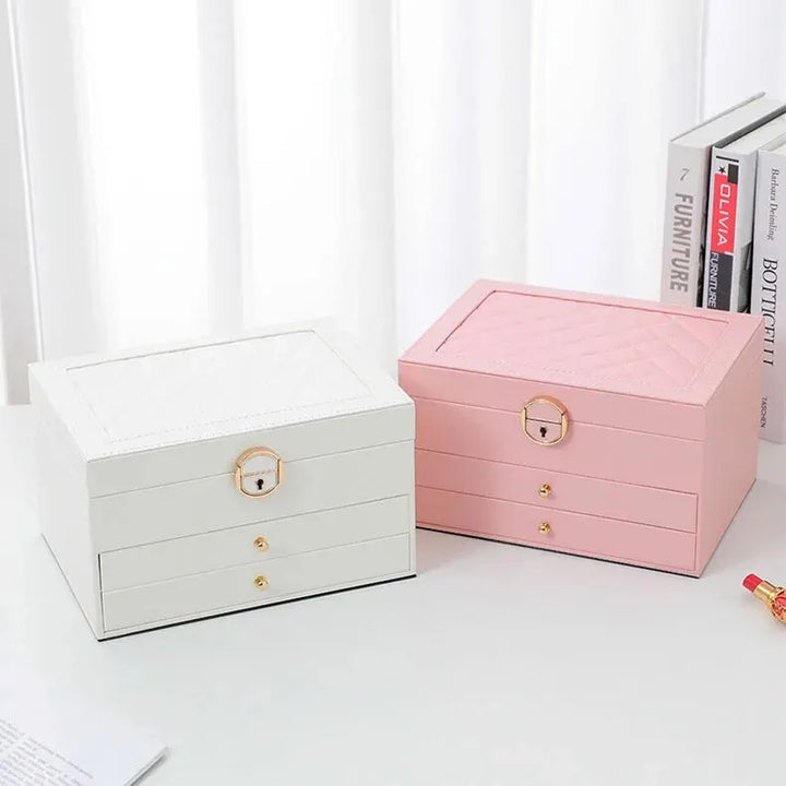 Multilayer accessory box for women, providing organized necklace, ring, earring storage.