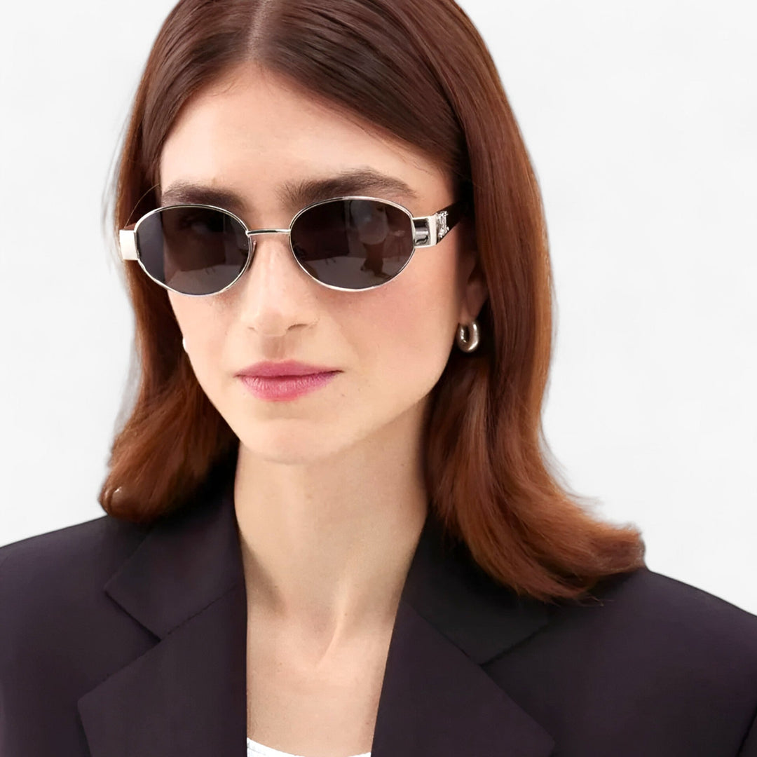 Modern women's Narella sunglasses with stylish gold & silver accented acetate frame. Premium UV protection eyewear.