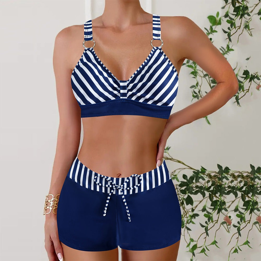 Women's nautical two-piece bikini set for stylish summer beachwear and vacation.