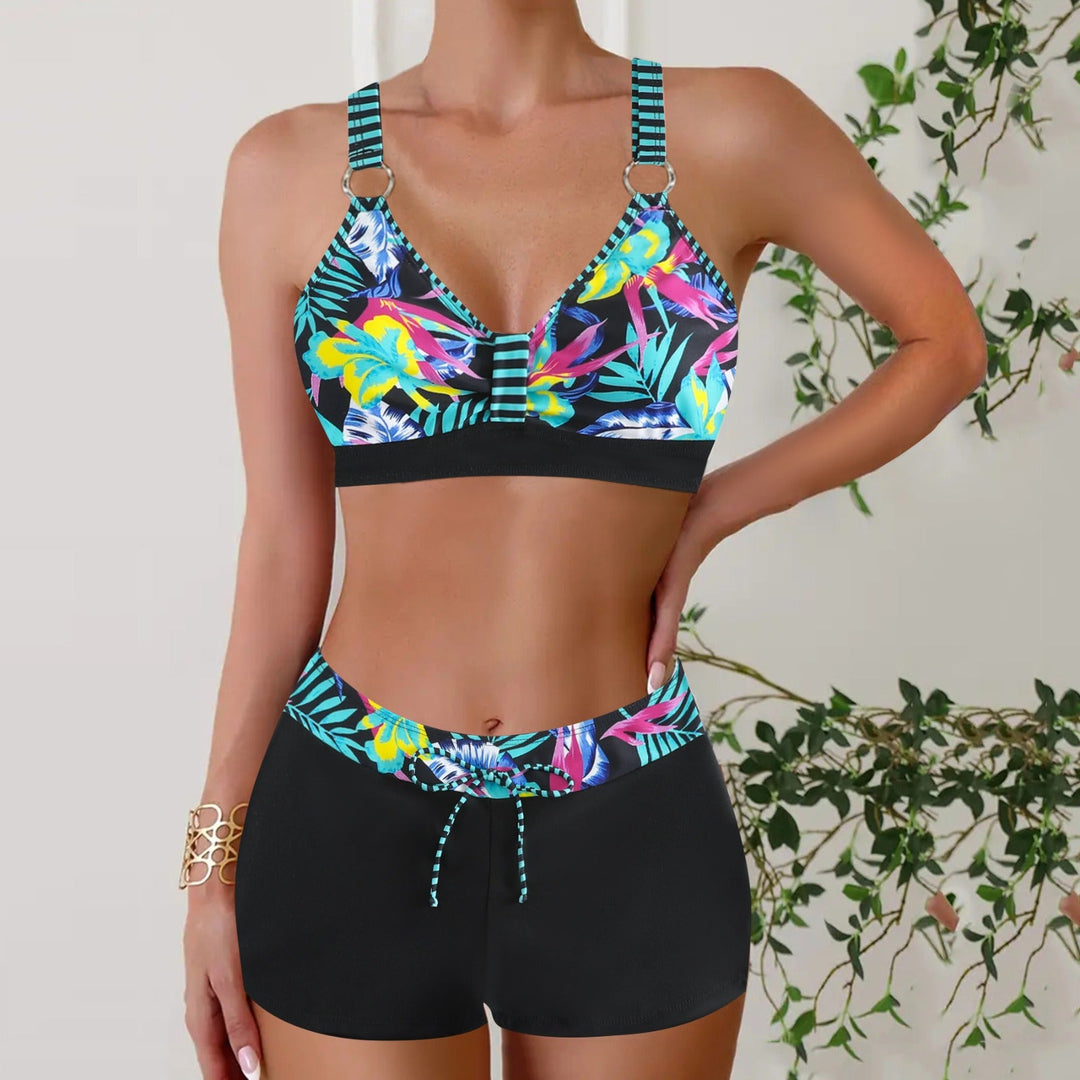 Stylish women's swimwear: two-piece nautical bikini set with adjustable top for beach fun.