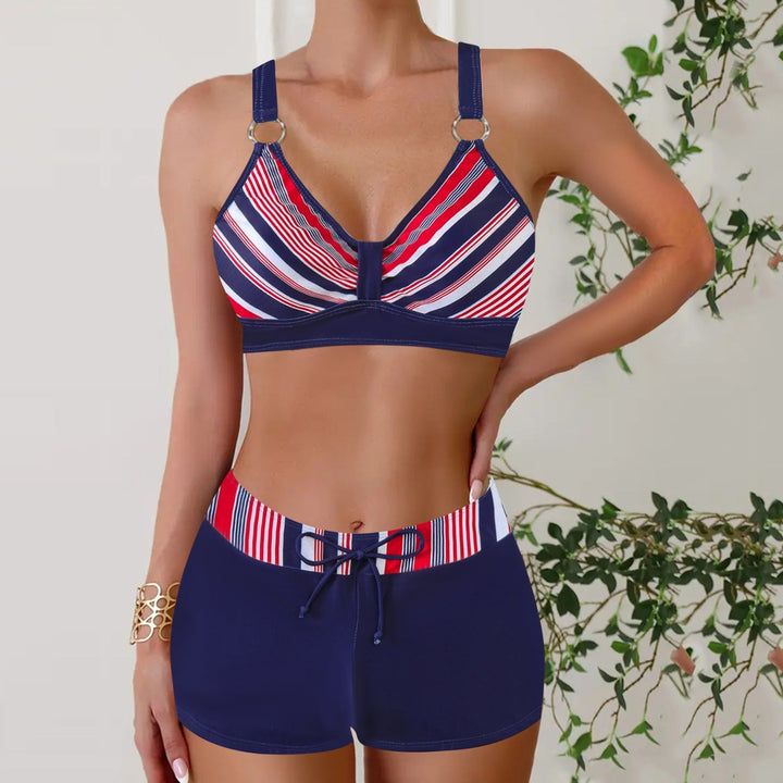 Summer vacation ready: women's nautical bikini set, comfortable and chic beachwear.