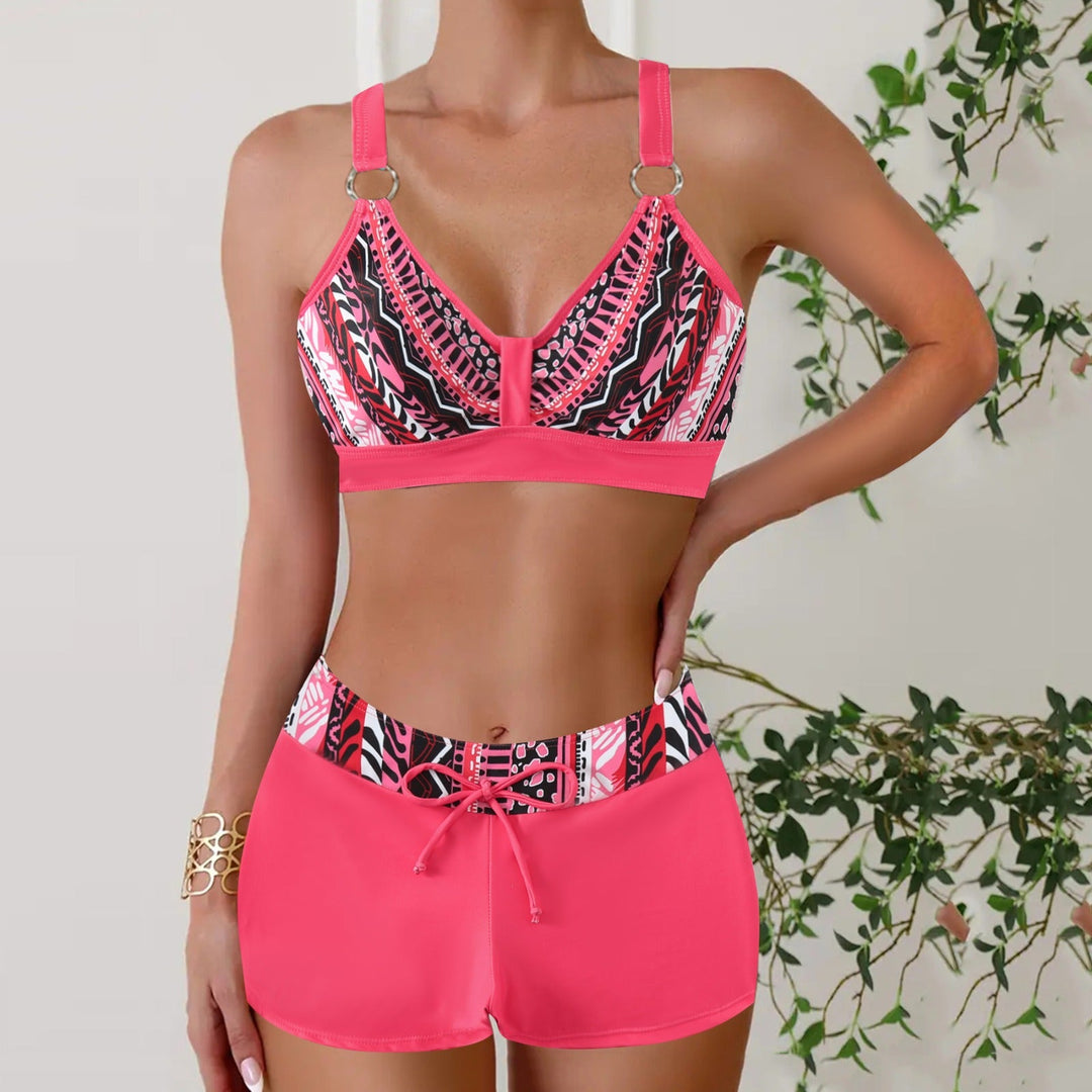 Women's striped nautical bikini set with adjustable top, ideal for summer swimwear.