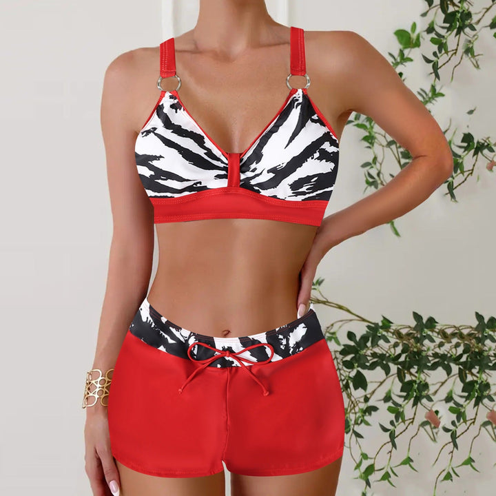 Chic women's two-piece nautical swimwear set, perfect for beach or poolside style.