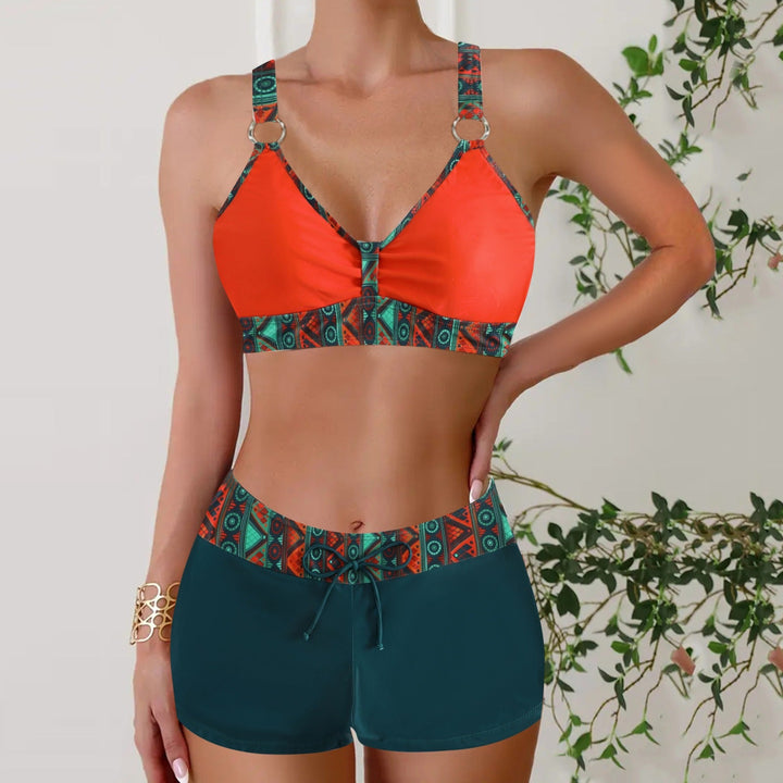 Adjustable women's nautical bikini top and bottom set for elegant summer activewear.