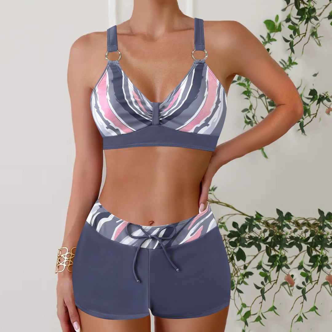 Vacation-ready women's nautical two-piece swimwear set. Stylish & comfortable beachwear.