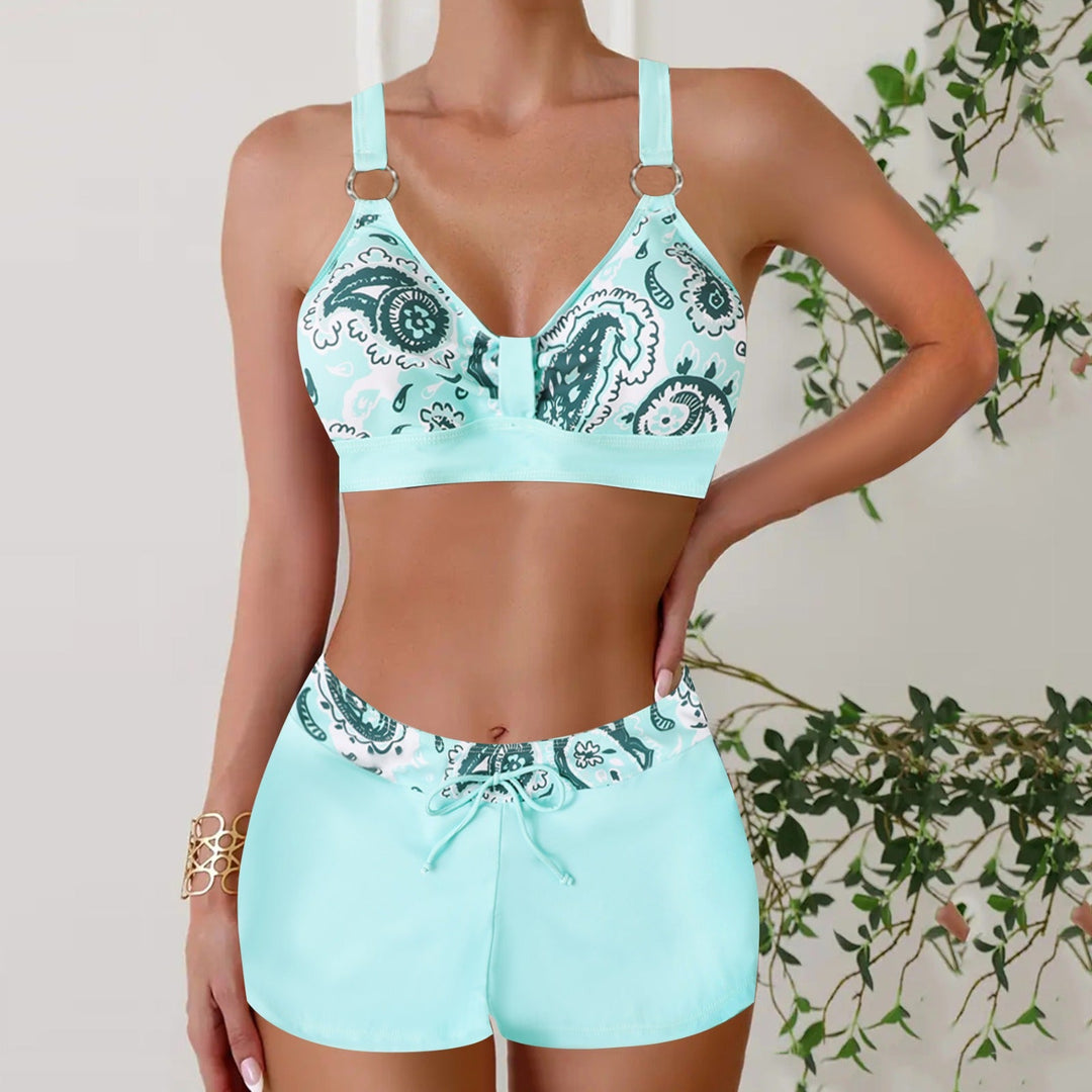 Women's elegant nautical bikini set, ideal for summer beach holidays & poolside relaxation.