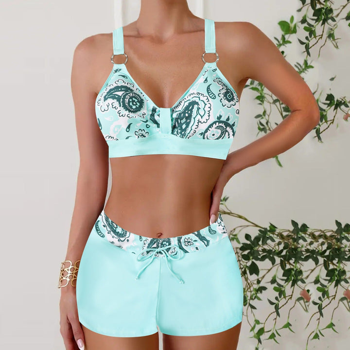 Women's elegant nautical bikini set, ideal for summer beach holidays & poolside relaxation.