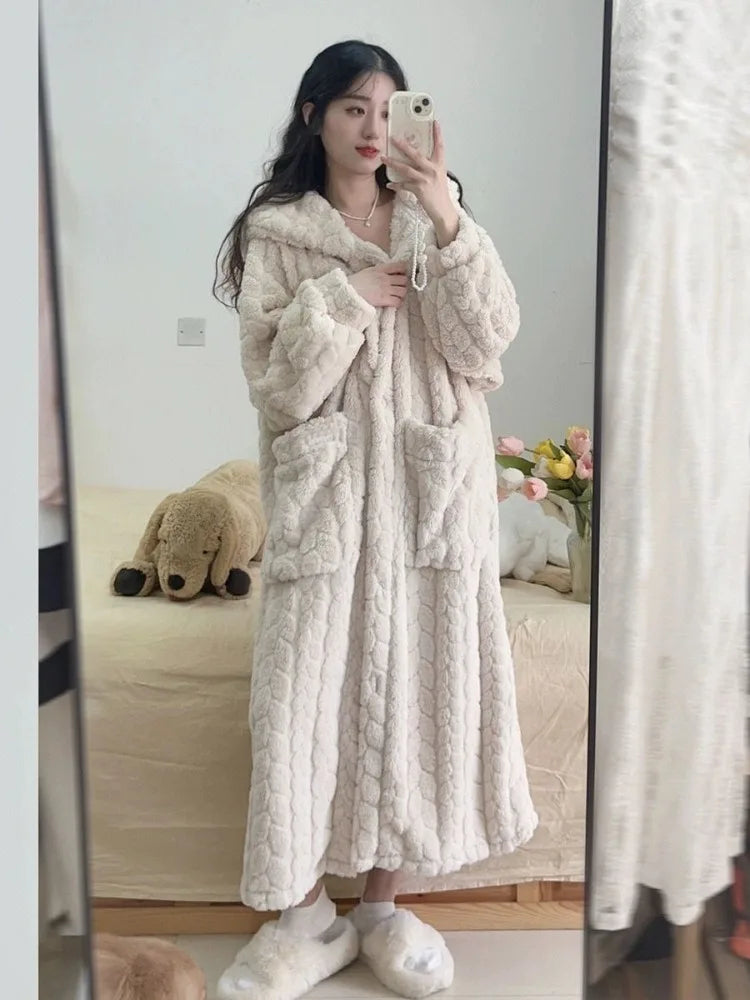 Soft & warm Amy Nightfall women's hooded bathrobe for ultimate loungewear comfort. Ideal for cozy relaxation.