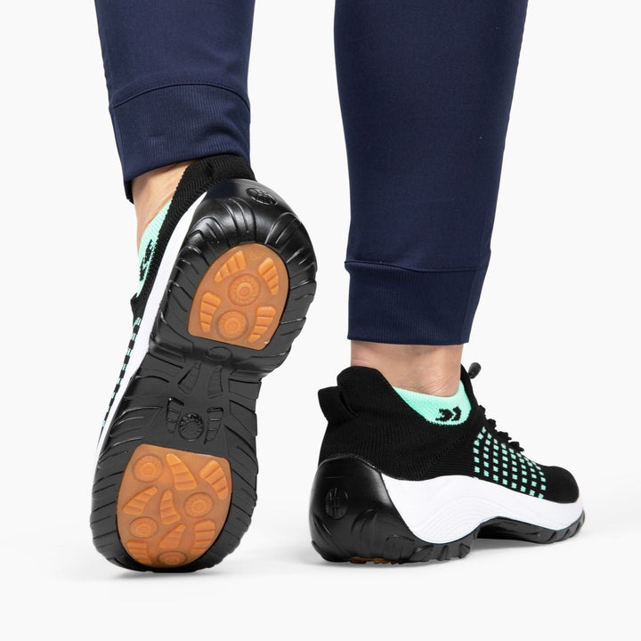 Women's non-slip medical footwear, showcasing elasticated stretch knit upper