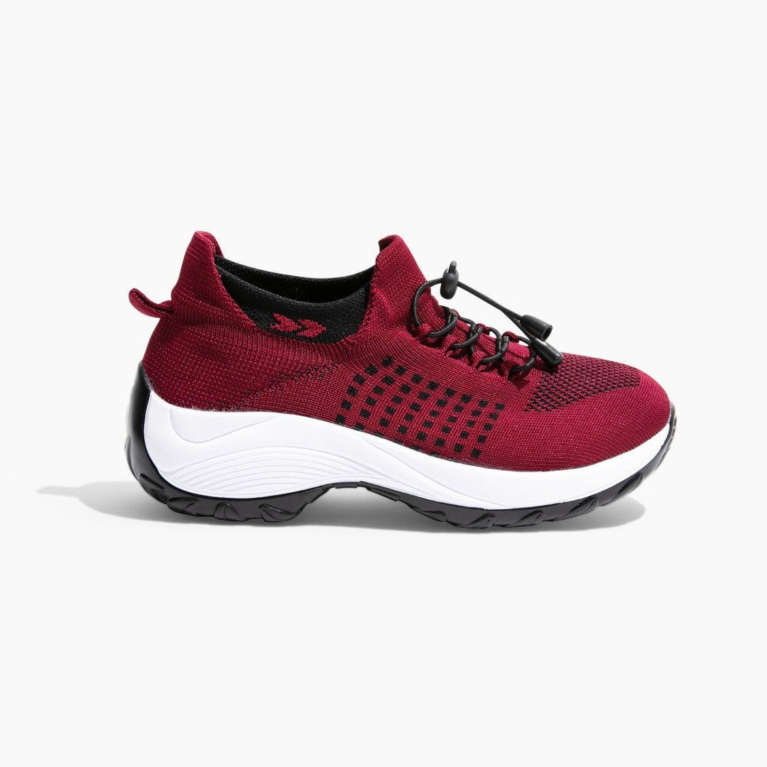Side profile of women's grey non-slip orthopedic work shoe with cushion comfort