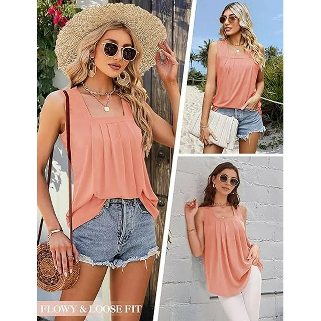 Nora sleeveless square neck top for women. Chic, versatile, and flattering for elegant summer fashion & casual wear.