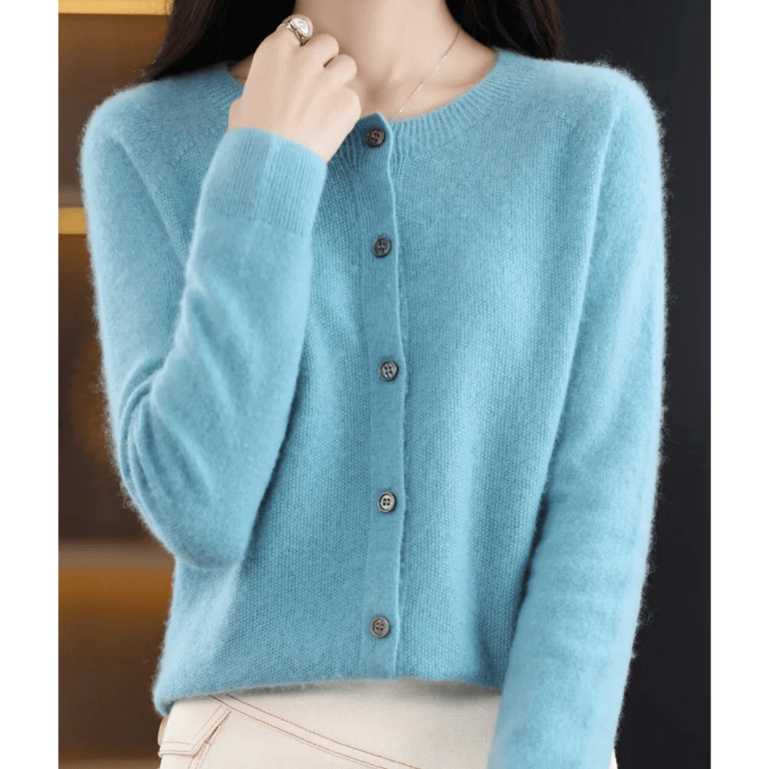 Cozy women's O-neck long sleeve sweater. Soft knit cashmere-like wool blend for ultimate comfort.