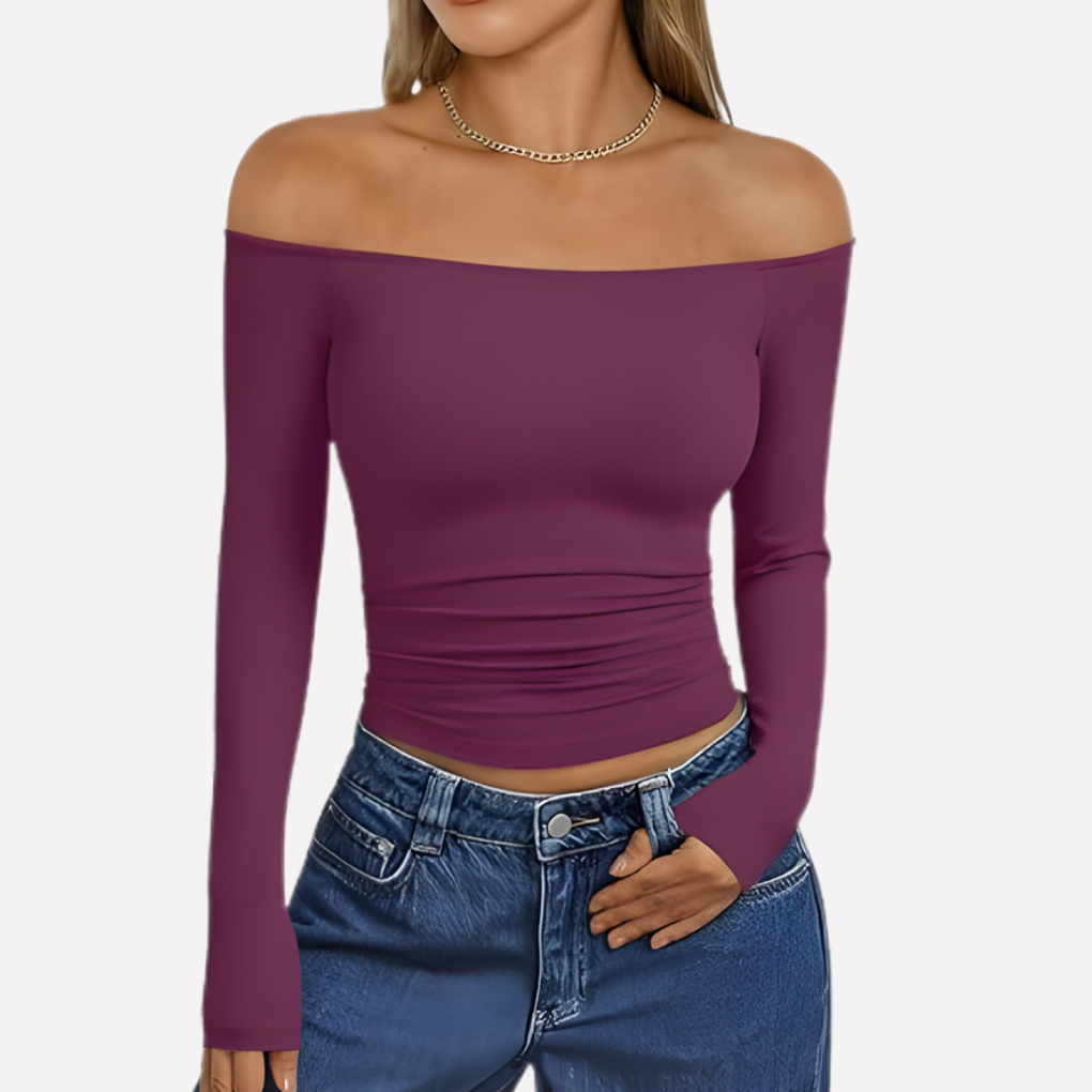 AM1 women's off-shoulder long sleeve top, perfect for versatile and stylish casual fashion.
