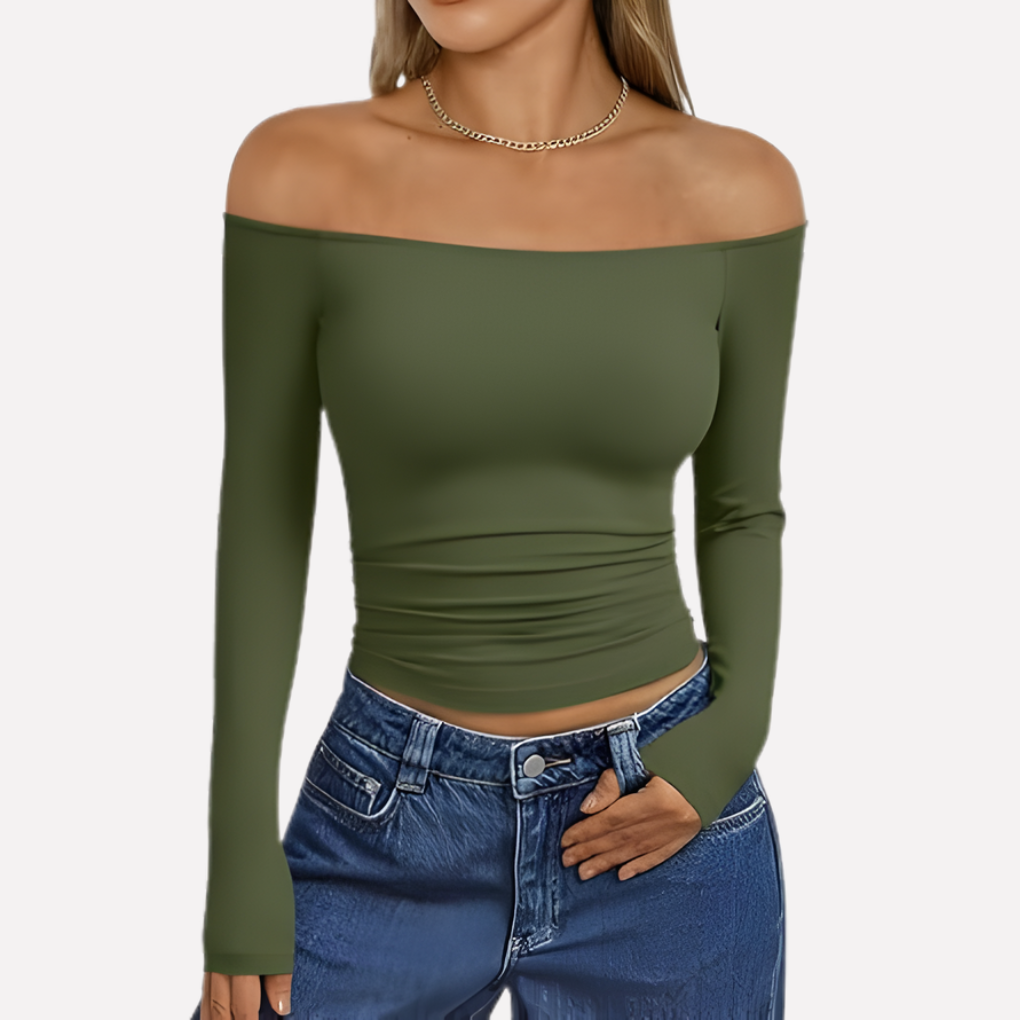 Versatile women's off-shoulder long sleeve top, ideal for various casual outfits and occasions.