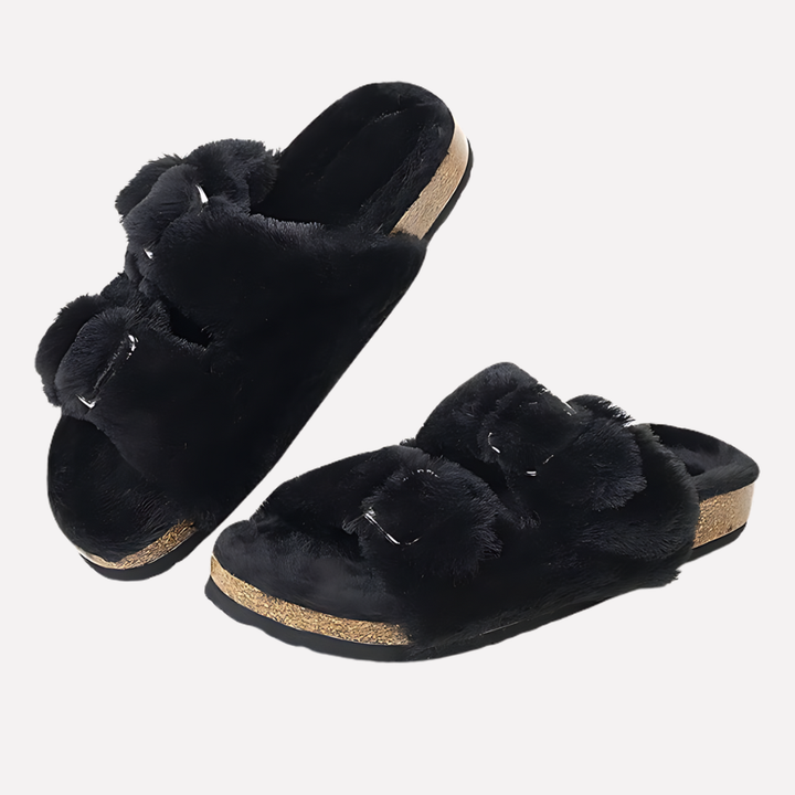 Plush open toe women's slippers, designed for maximum comfort during relaxation and casual use.