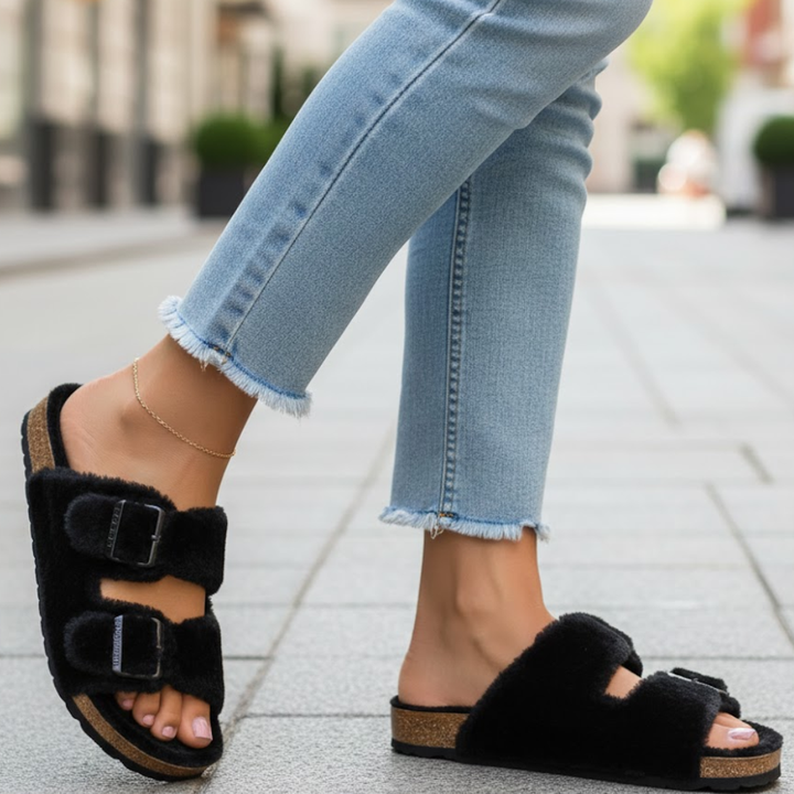 Relaxing women's open toe slippers, perfect comfort footwear for everyday casual wear.