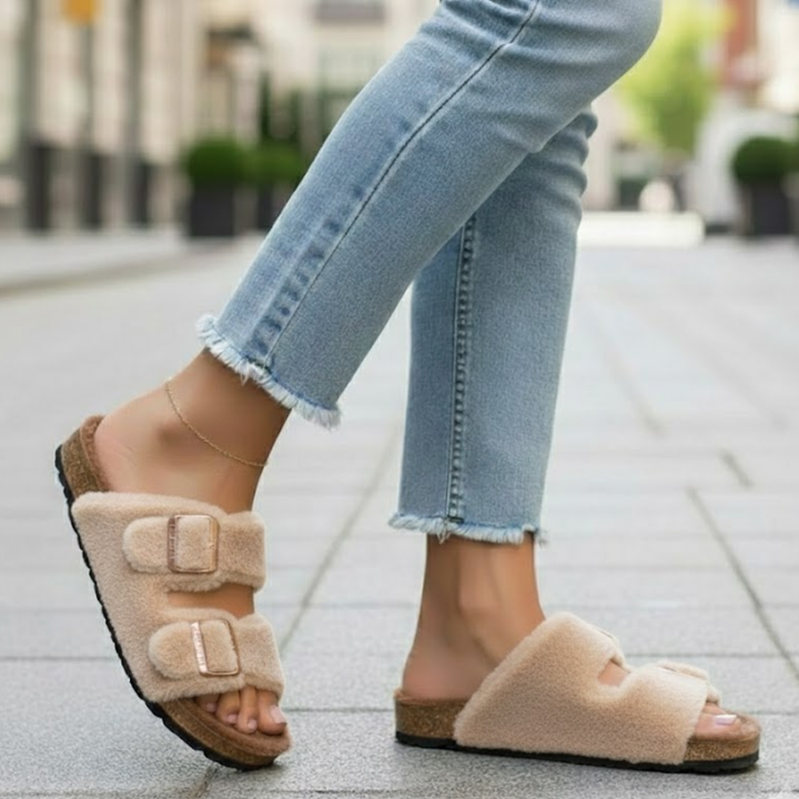 Versatile open toe women's slippers, great for comfort indoors or casual outdoor activities.