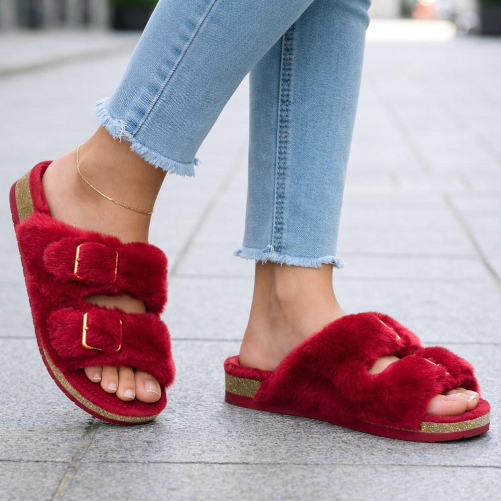 Women's open toe comfort slide-on slippers, perfect for relaxing at home or quick errands.