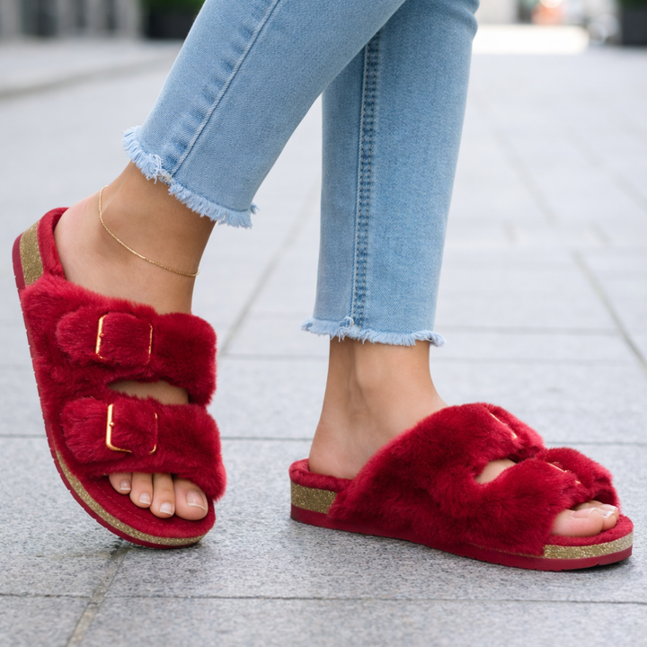Women's open toe comfort slide-on slippers, perfect for relaxing at home or quick errands.