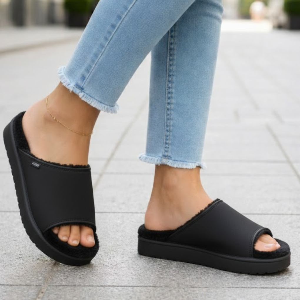 Lightweight open toe women's slippers, offering all-day comfort for indoor & outdoor wear.