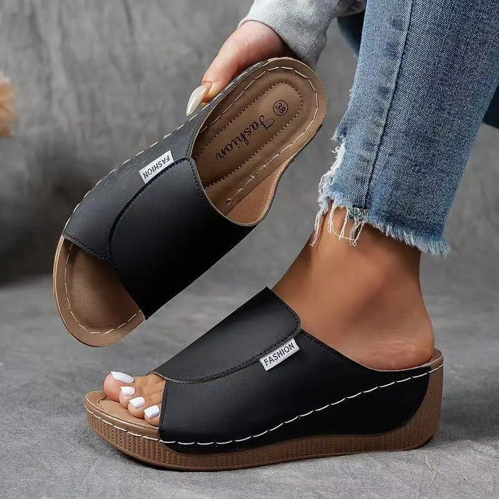 Casual women's open toe wedge sandals, a chic slip-on style for everyday summer fashion.