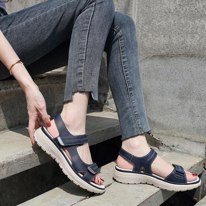 Comfortable women's walking sandals with orthopedic arch support for all-day pain & bunion relief.