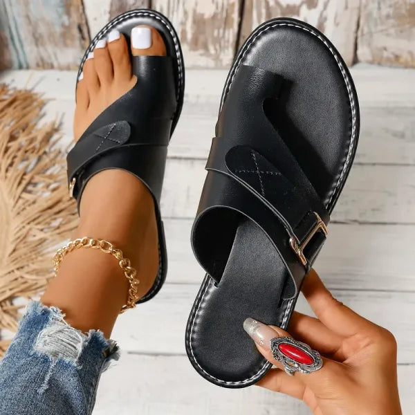 Women's orthopedic leather sandals for bunion relief & foot support. Stylish comfort for summer.