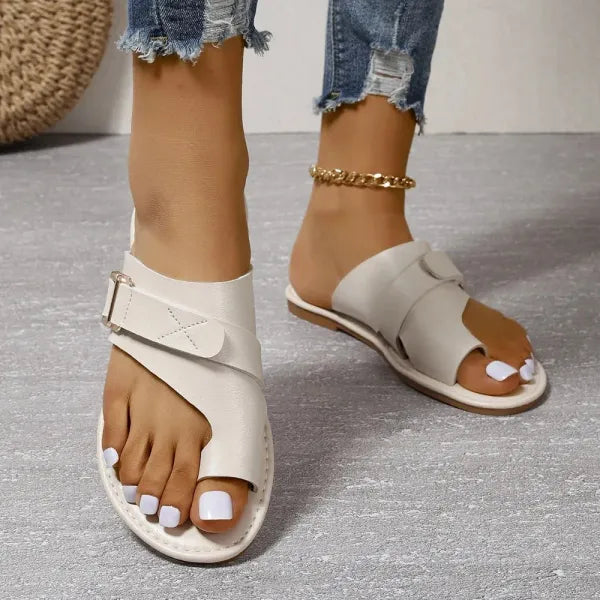 Pain relief women's leather sandals, orthopedic design for bunion & arch support, ultimate comfort.