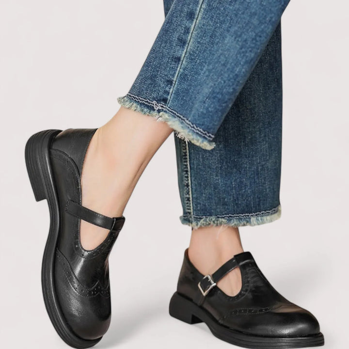 Classic black Mary Jane orthopedic shoes for women, offering arch support and comfortable versatile daily wear.