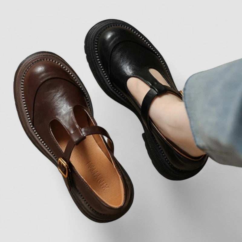 Women's comfort Mary Jane shoes, offering excellent arch support and a secure adjustable strap.