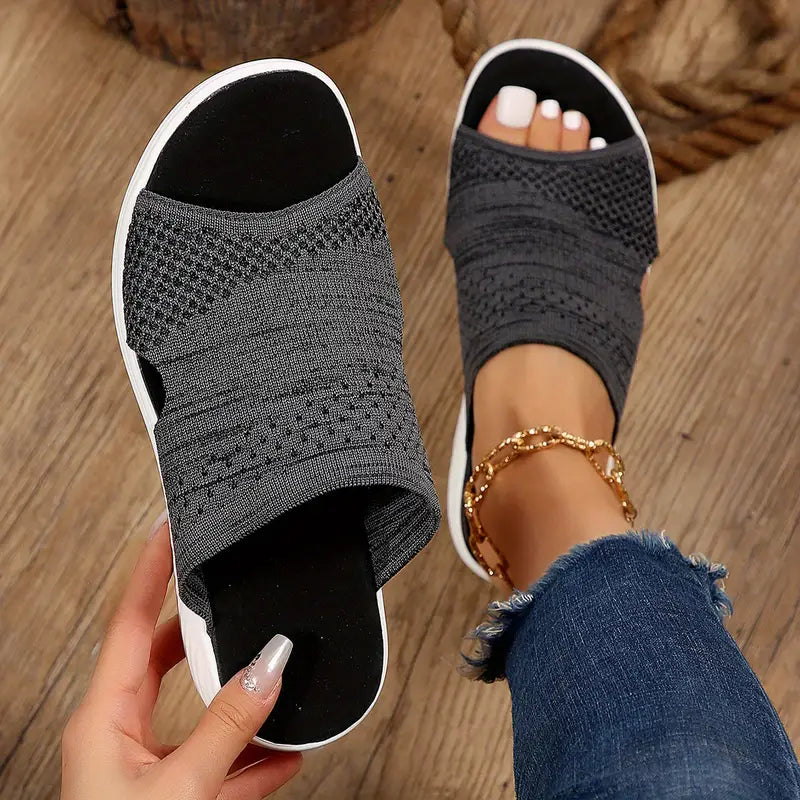 Casual women's footwear: knit open-toe sandals for all-day comfort and support