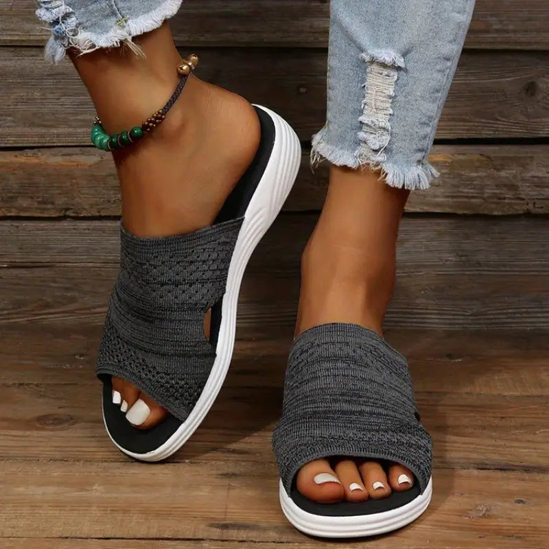 Orthopedic women's slip-on sandals with breathable knit design and arch support