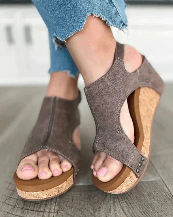 Stylish women's orthopedic platform wedge sandals in black, designed for superior arch support