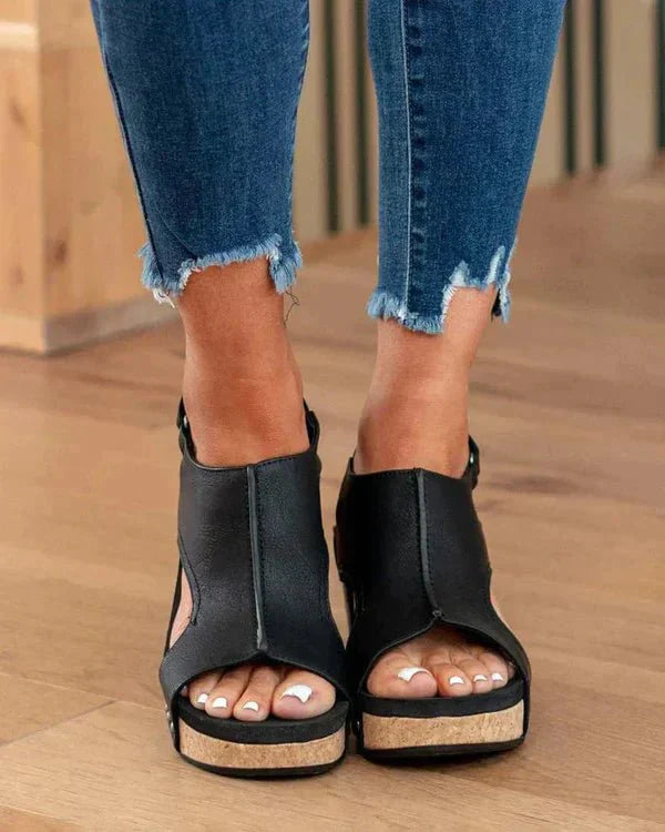 Women's orthopedic platform wedge sandals for foot health, featuring a comfortable contoured footbed