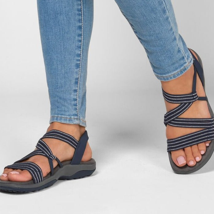 Comfortable ladies walking sandals with arch support & cushioned sole for pain relief & all-day wear. Perfect for summer.