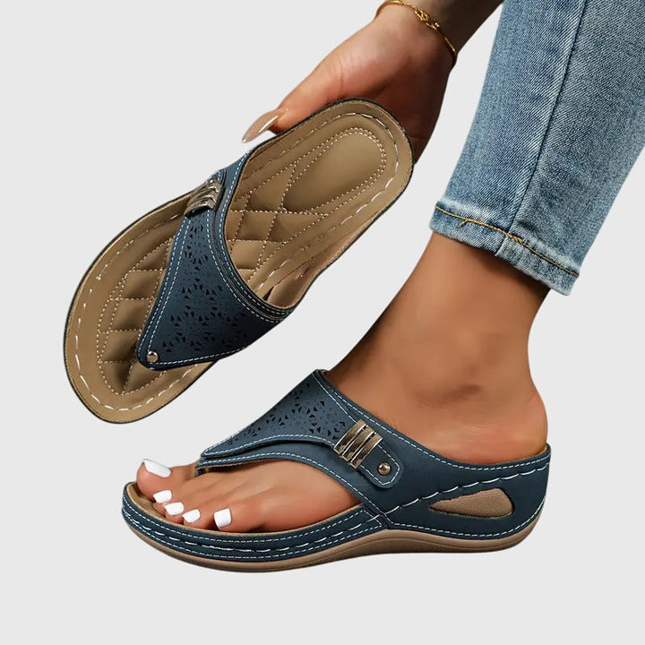 Slip-on wedge sandals for women, offering orthopedic arch support & all-day comfort.