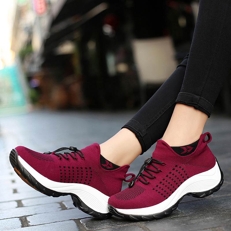 Women's orthopedic cushion sneakers, stretch knit upper, slip resistant sole